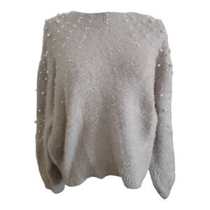 Lauren Michelle Gray Pearl Embellished Sweater Size XL
